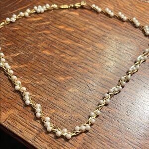 Gold-Tone Braided Pearl Necklace - White Pearls